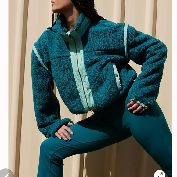 Free People Jackets & Blazers - FP MOVEMENT Teal Blue Courtside Fleece Jacket NWT